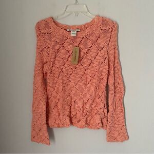 American Rag Women’s Popcorn Knit Long Sleeve Boat Neck Coral Almond Sweater S